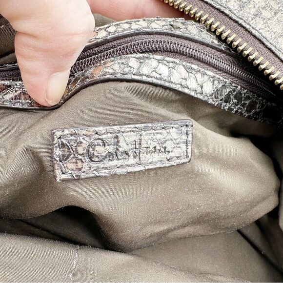 Cole Haan Reptile Embossed Gold Slouchy Convertible Satchel Bag Vintage Large - Picture 8 of 14